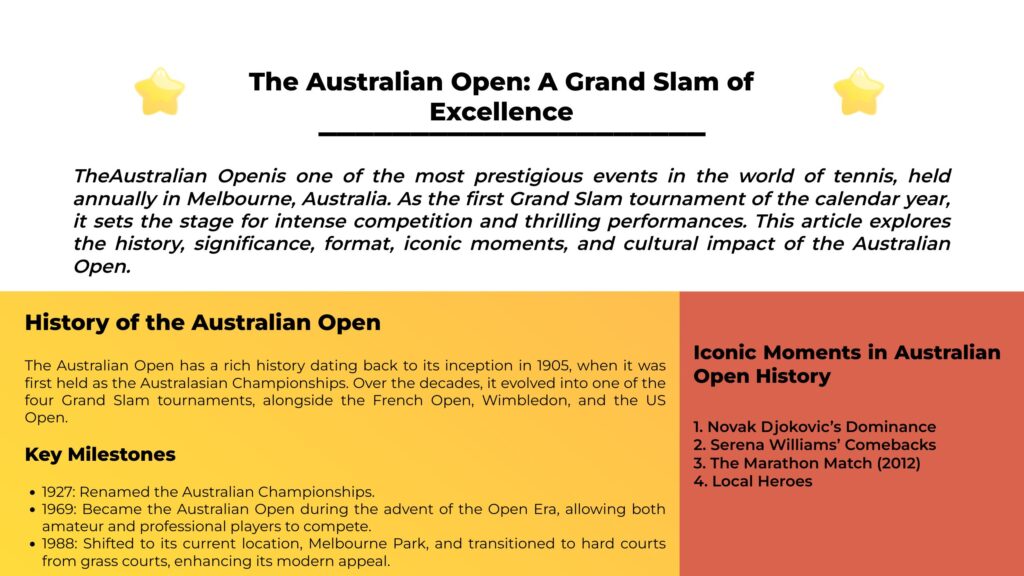 The Australian Open: A Grand Slam of Excellence 1 The Australian Open A Grand Slam of Excellence