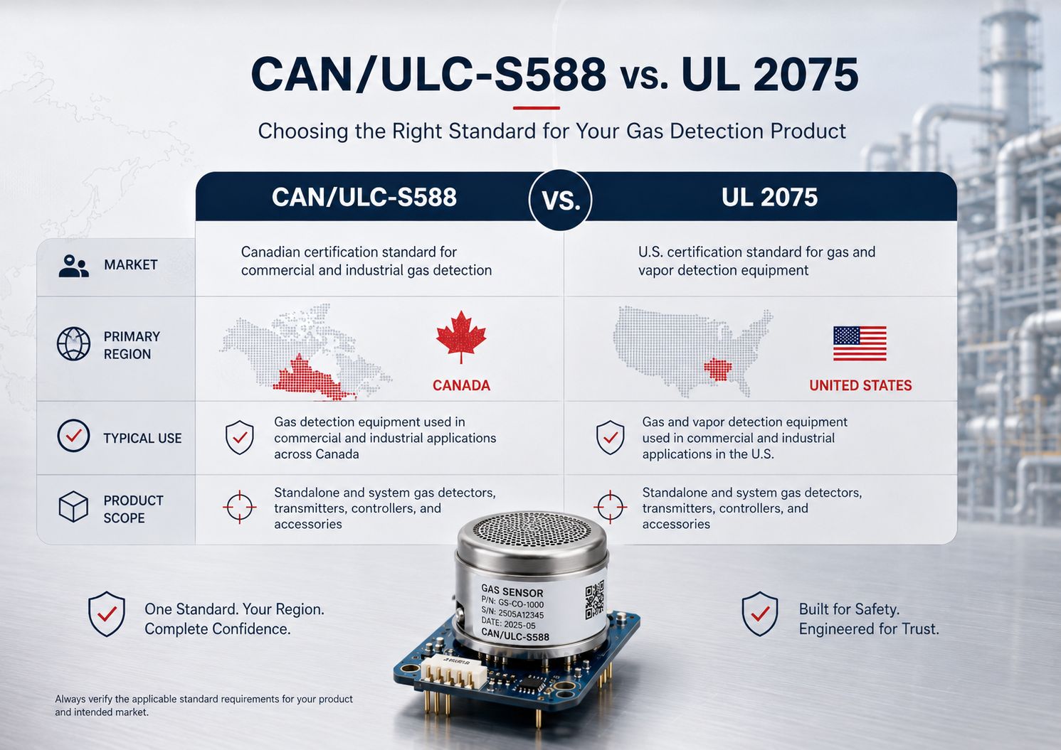 CAN/ULC-S588 Certification Explained: Why It Matters for Gas Sensors and Gas Detection Products 1 CANULC S588vS. UL 2075
