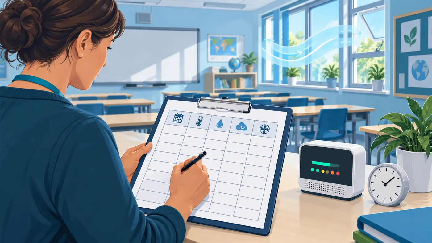 Conceptual school indoor-air monitoring scene