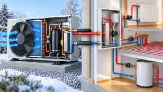Conceptual air-to-water heat pump and monitored hydronic loop
