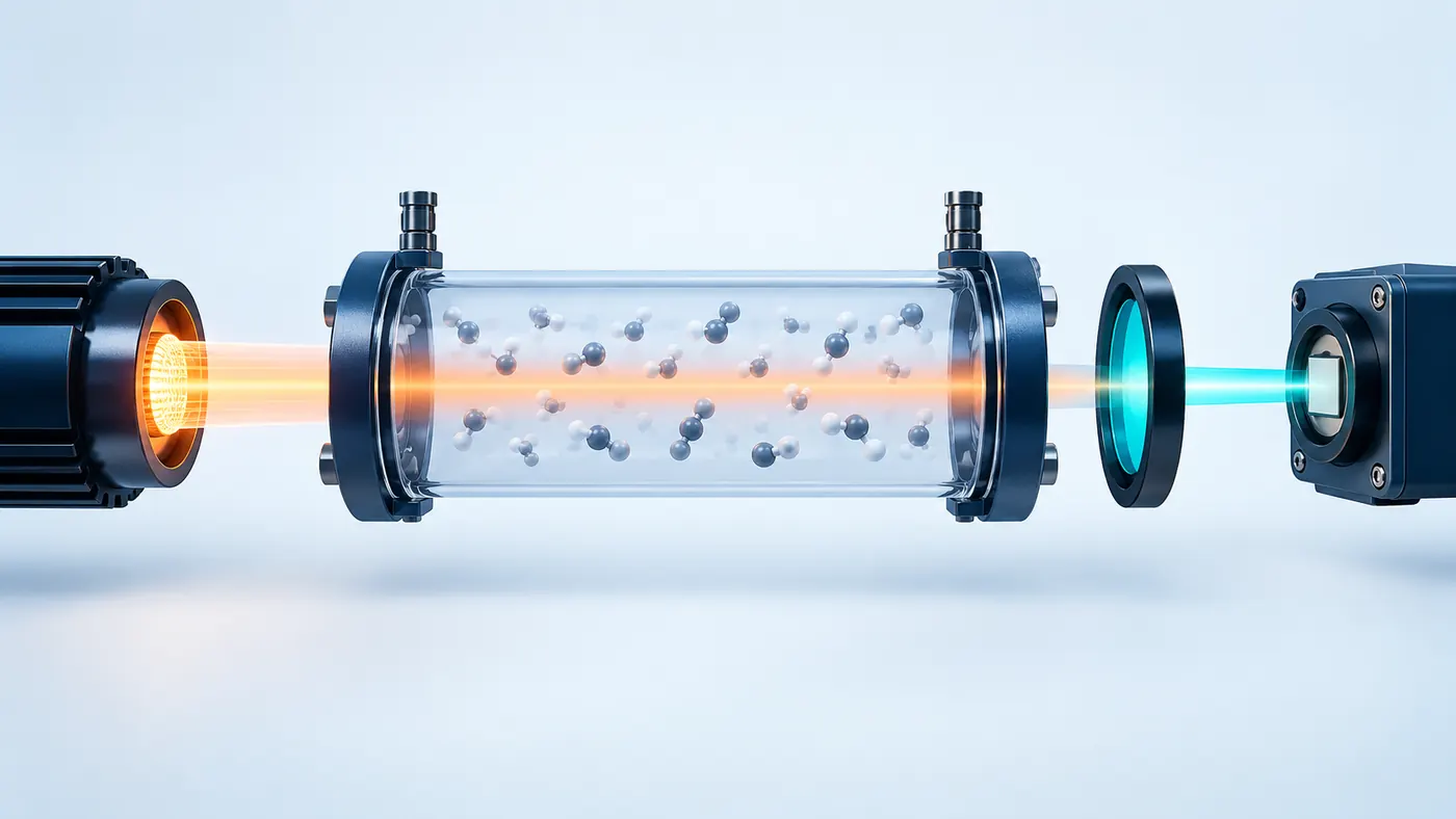 VOC Sensor Cross-Sensitivity: Why MOS, PID and IR Readings Differ 4 Conceptual targeted infrared optical path through a gas cell