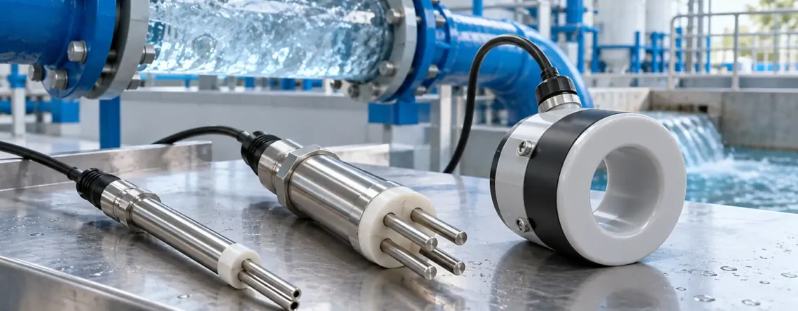 Conceptual water conductivity measurement skid with multiple probe designs