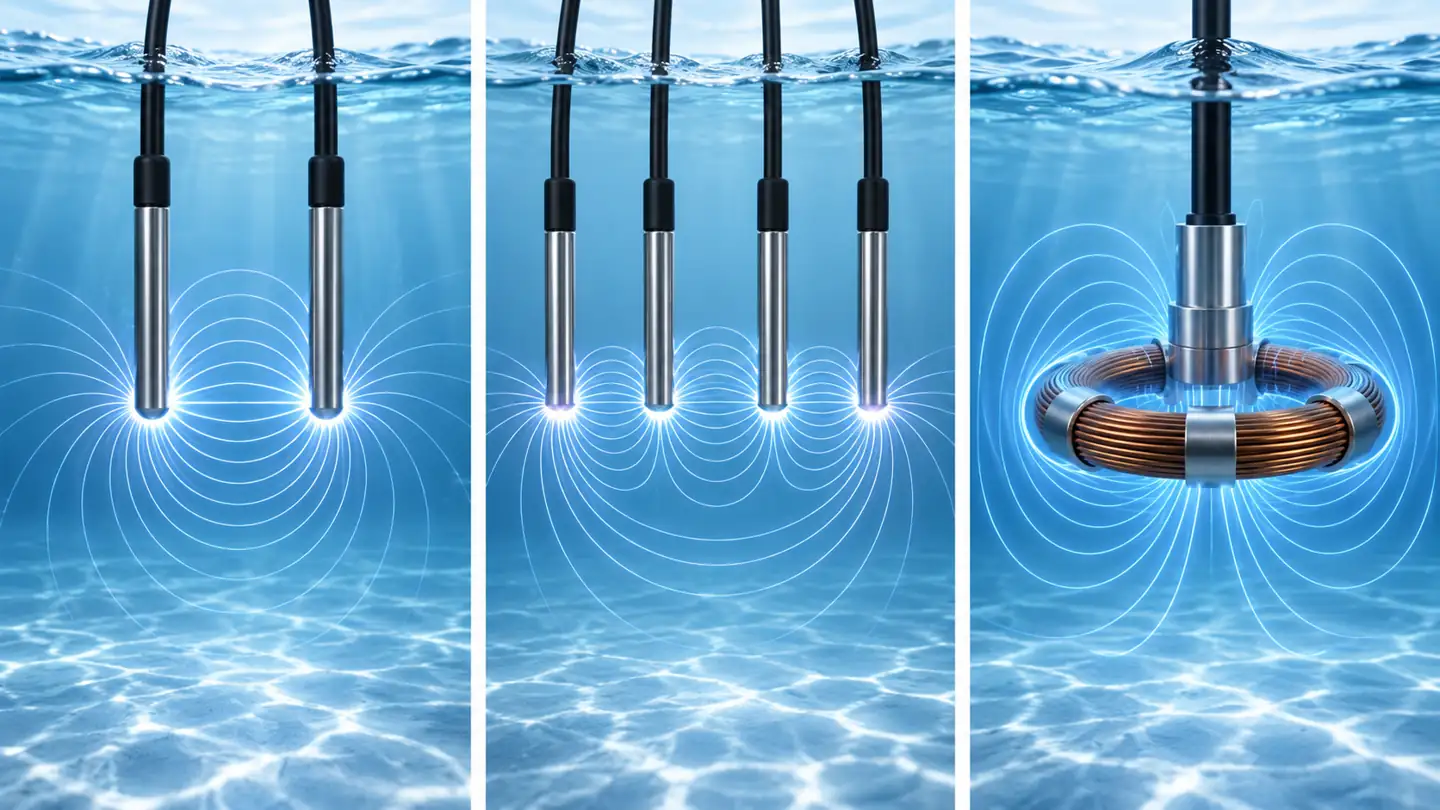 How to Choose a Water Conductivity Sensor and Trust Its Reading 2 Conceptual comparison of two-electrode, four-electrode and inductive conductivity cells