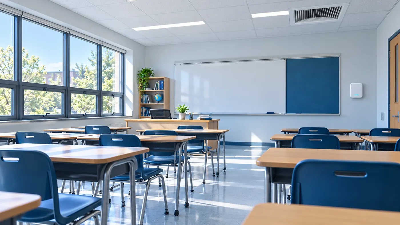 Conceptual school indoor-air monitoring scene