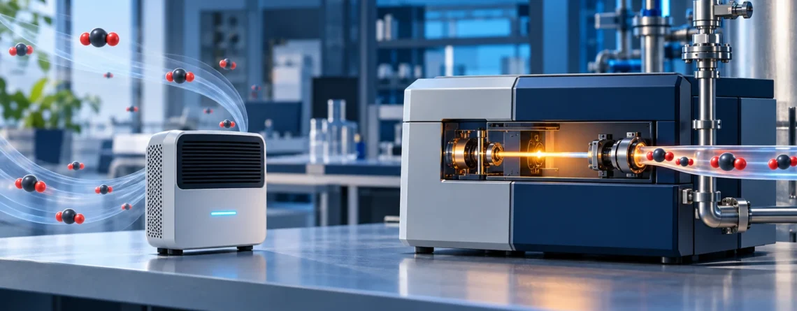 Raum-CO2-Monitor und rohrgespeister Gasanalysator veranschaulichen verschiedene Probenahmeaufgaben