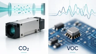 An optical CO2 module and compact VOC sensor illustrated as different measurement channels