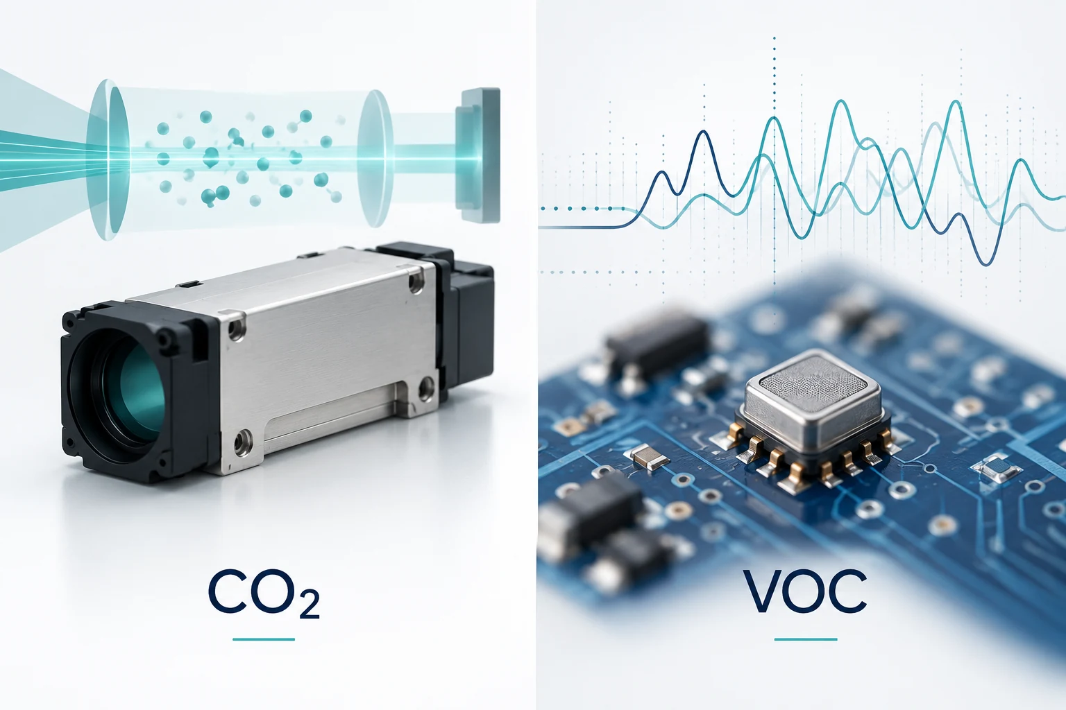An optical CO2 module and compact VOC sensor illustrated as different measurement channels