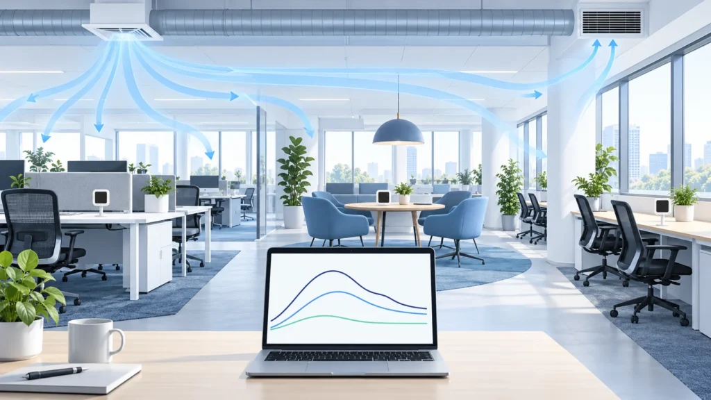 How to Compare CO2 Readings Across Open-Plan Office Zones 11 Conceptual open-plan office with several CO2 monitoring zones