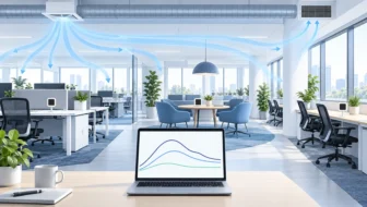 Conceptual open-plan office with several CO2 monitoring zones