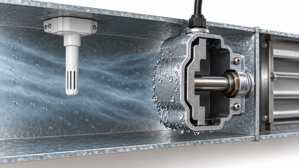 When Does Condensation Mislead an HVAC Sensor? 3 Conceptual cold sensor housing and the surrounding humid duct air as separate thermal locations