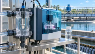 Conceptual water-treatment sampling station with free chlorine probe and DPD analyzer