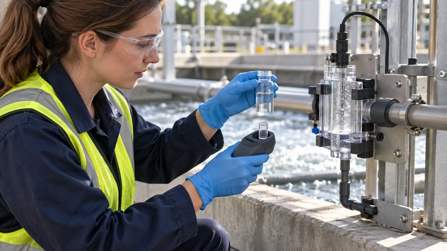 Free Chlorine Sensors in Water: Choosing an Online Measurement That Holds Up 4 Technician comparing a grab sample with an online chlorine measurement