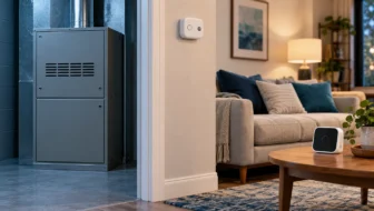 Conceptual home with vented heater and separate CO alarm and CO2 display