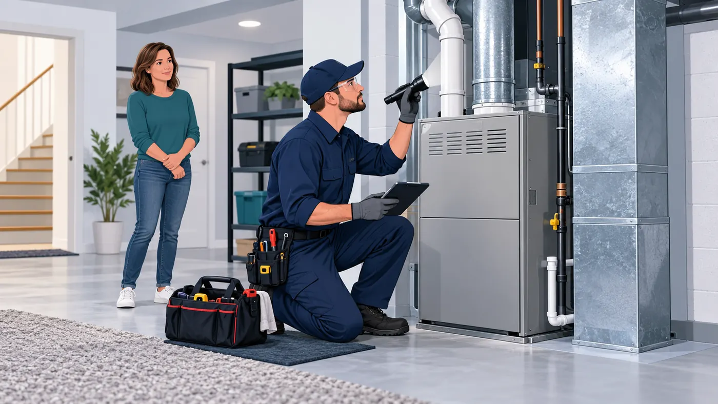 Gas Heater Monitoring at Home: Which Alarm and Sensor Does What? 5 Qualified technician inspecting a residential heater and flue