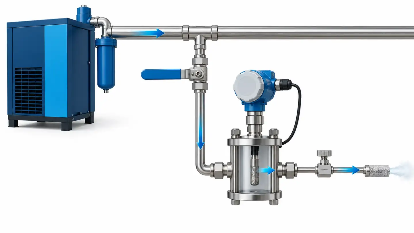 How to Choose and Install a Dew Point Sensor 4 Illustrative compressed-air sample path with sensor ahead of downstream flow restriction