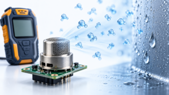 Conceptual illustration of a gas sensor module, handheld detector, water vapor and condensation