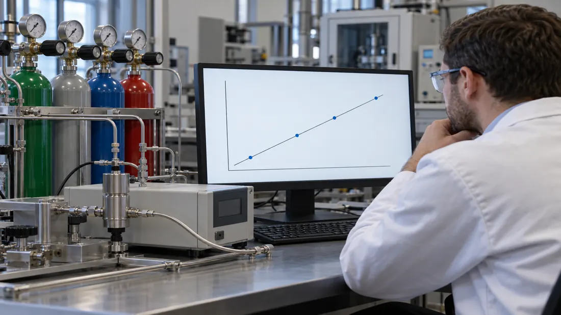 Engineer examining several points on a gas-analyzer response curve