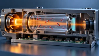 Cutaway illustration of an infrared CO2 gas sensing module