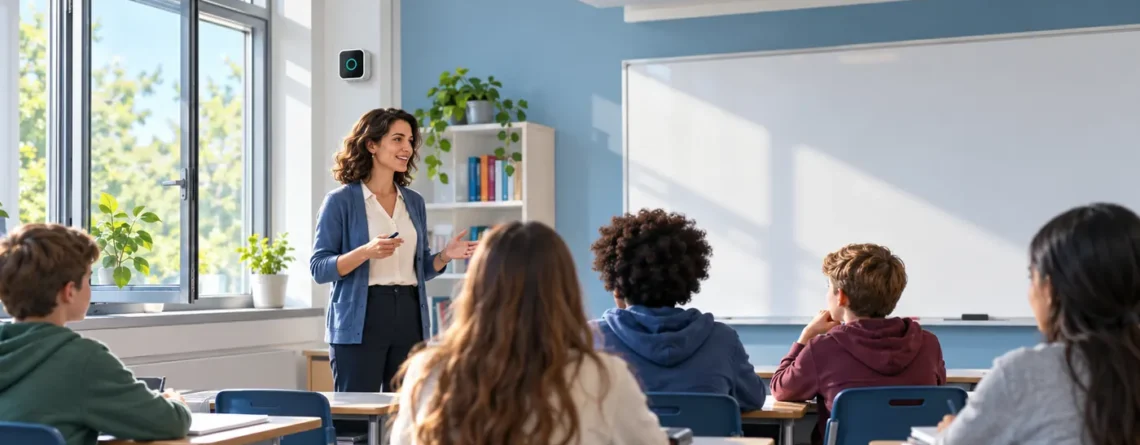 Konzeptionelle Szene zur Überwachung der Innenraumluft in einer Schule