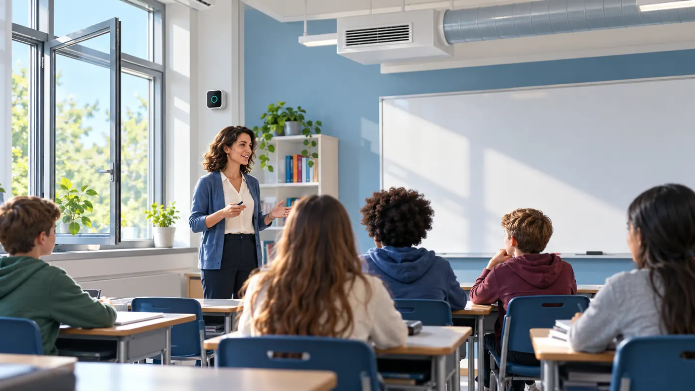 Conceptual school indoor-air monitoring scene