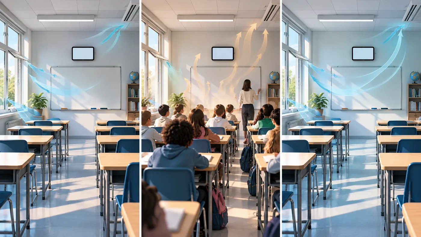 How to Interpret Classroom CO2 Readings for Ventilation 2 Conceptual sequence of an empty classroom, occupied lesson and empty classroom after departure