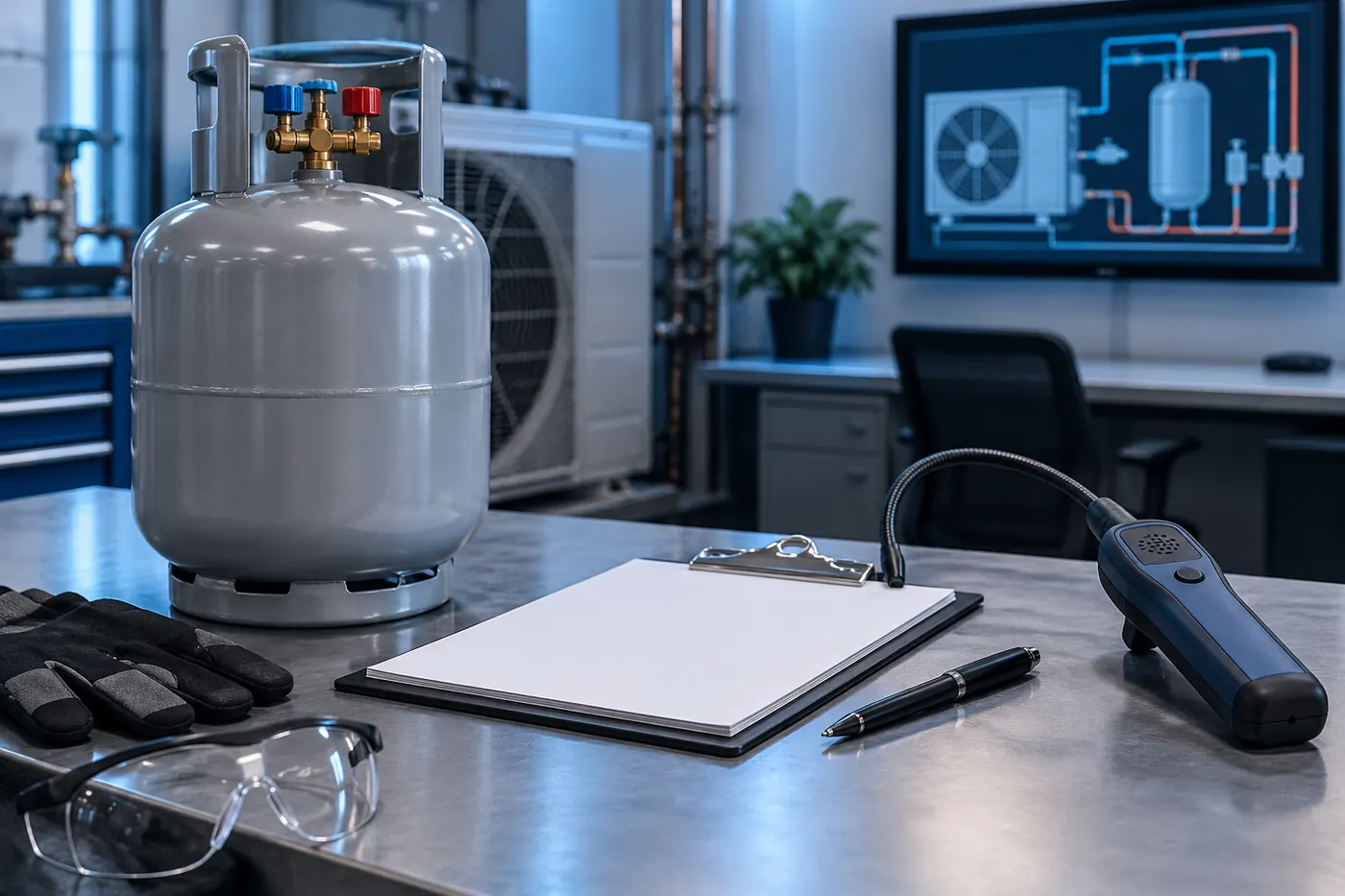 Refrigerant Identification vs Concentration Measurement: Which Test Do You Need? 5 Conceptual service desk with complementary refrigerant instruments