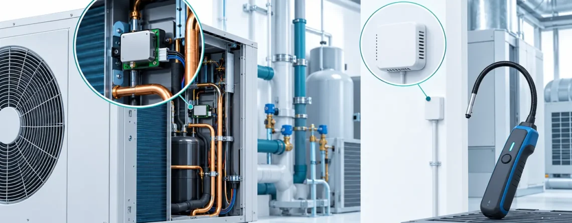 Panoramica concettuale del rilevamento del refrigerante integrato, fisso e portatile