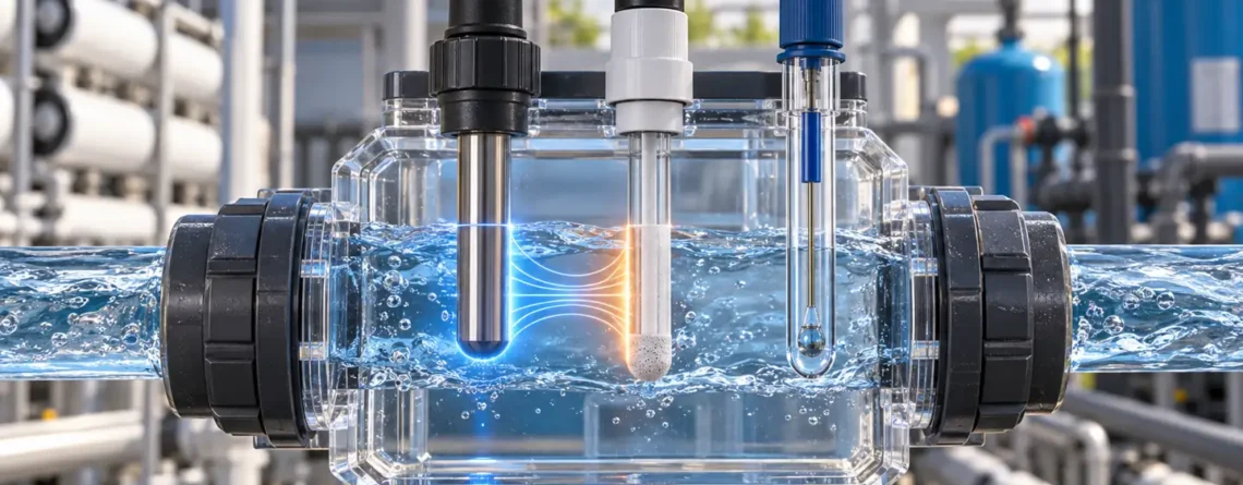 Conceptual ORP redox measurement in a water-treatment flow cell