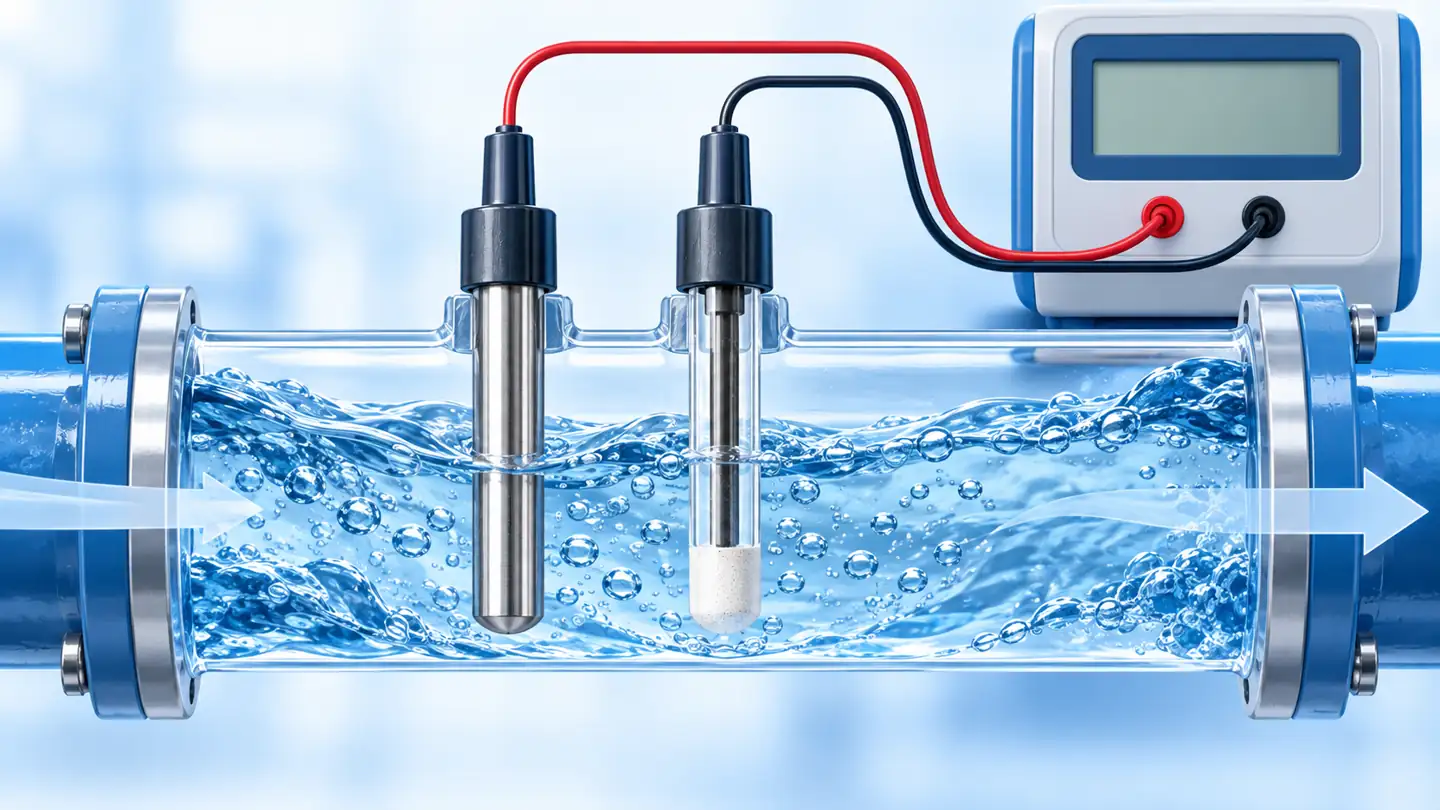 What an ORP Sensor Actually Tells You About Water 2 Conceptual ORP measurement chain comparing platinum and reference electrode