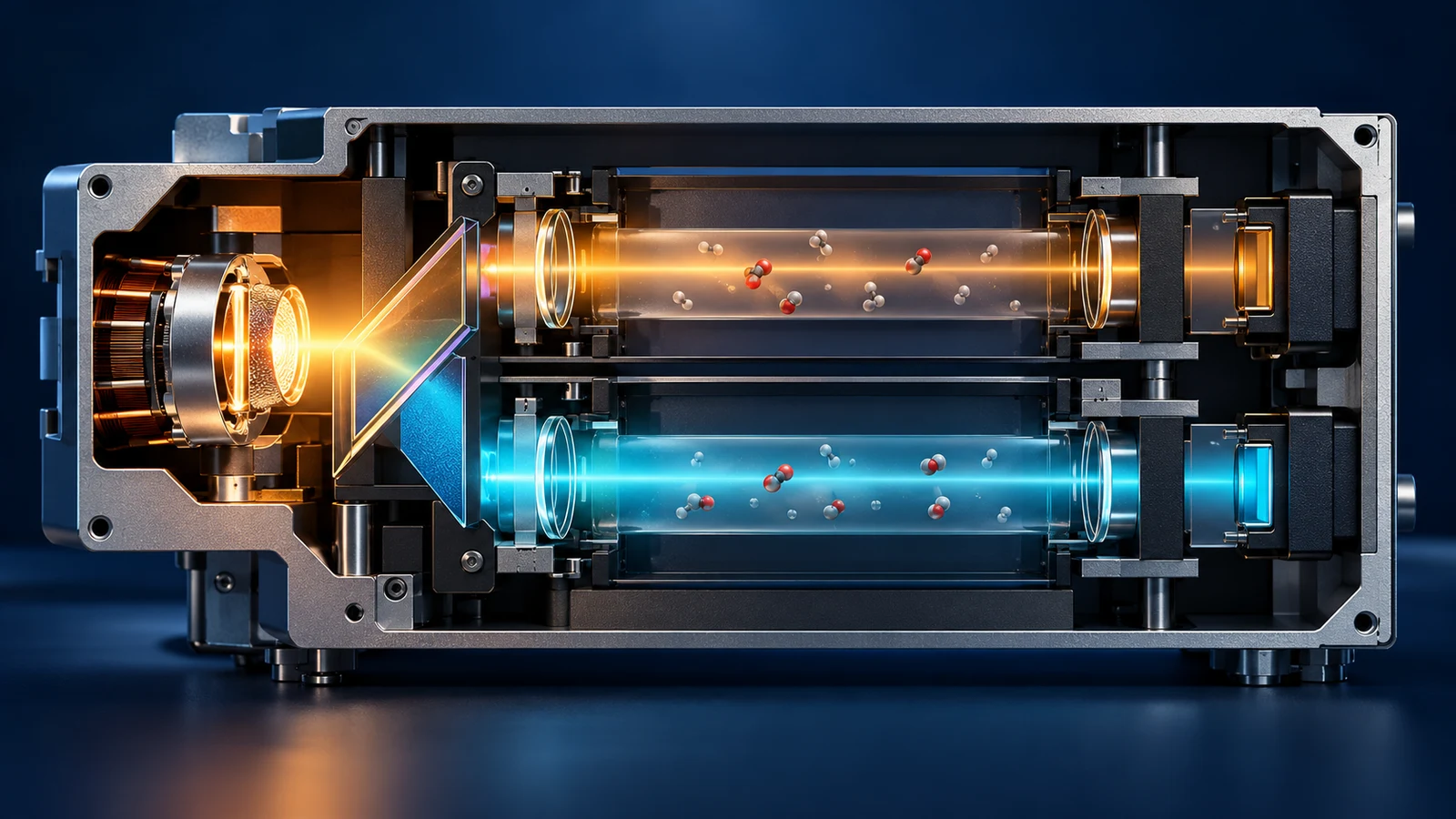 Two optical channels in an infrared gas sensing assembly