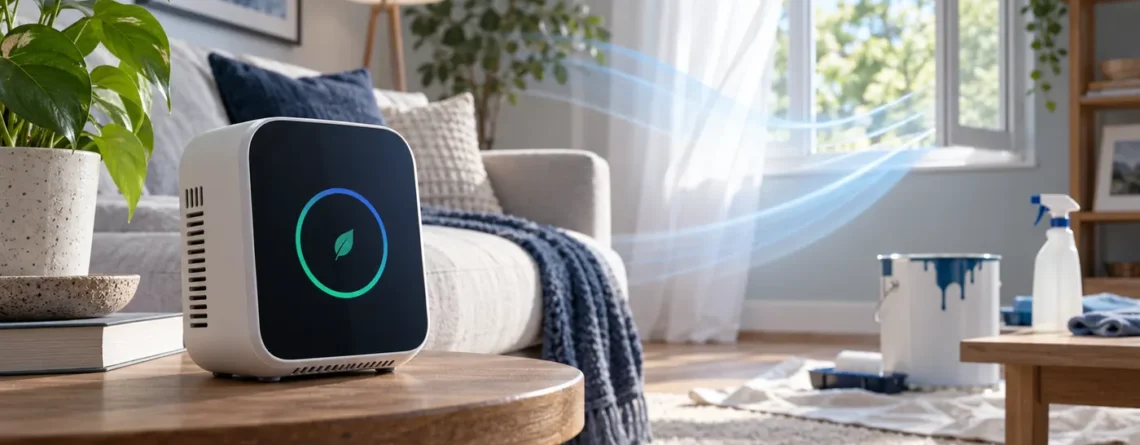 Conceptual indoor monitor near a room with possible VOC sources