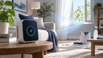 Conceptual indoor monitor near a room with possible VOC sources