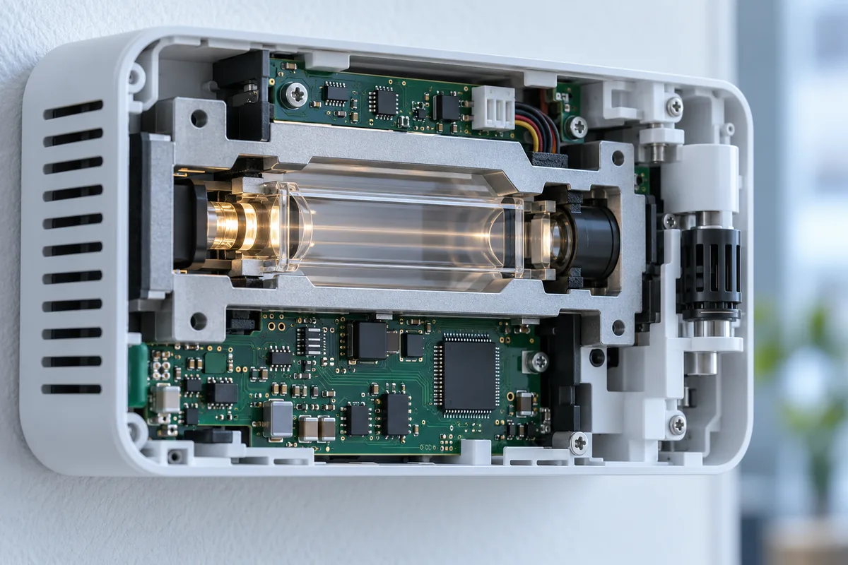 NDIR CO2 sensing module inside an indoor-air-quality instrument