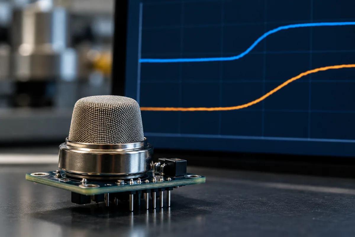 Conceptual gas sensor baseline offset and response sensitivity on an instrument display
