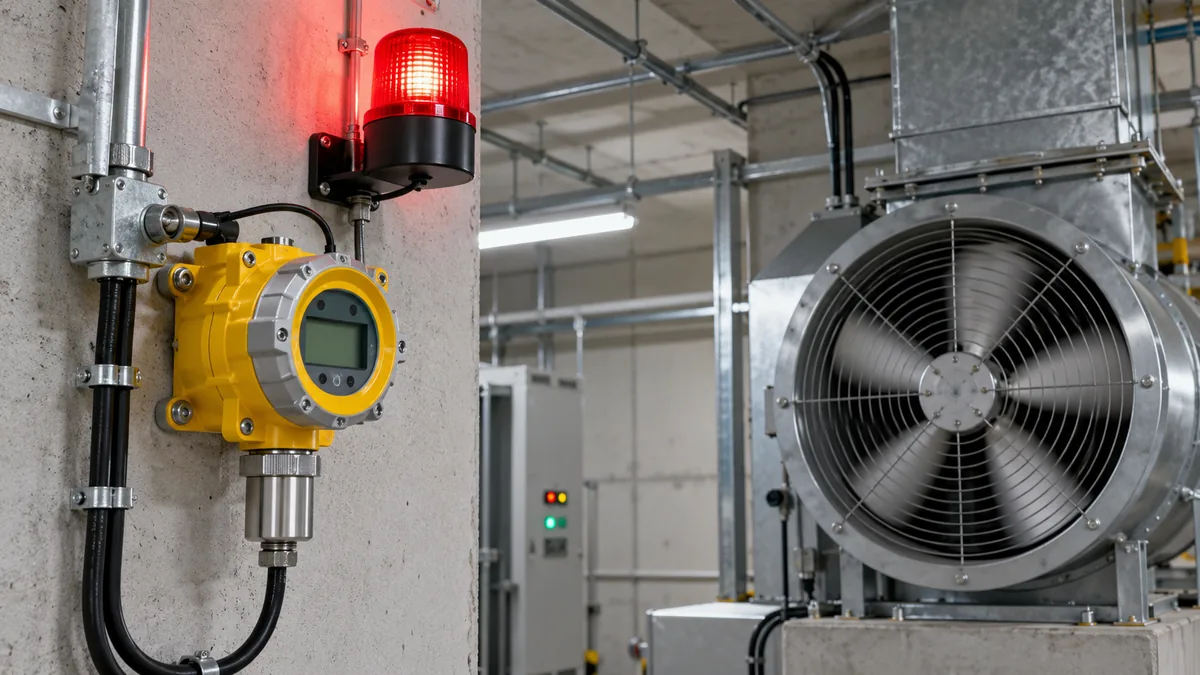 Installed gas detector, controller and ventilation response being checked together